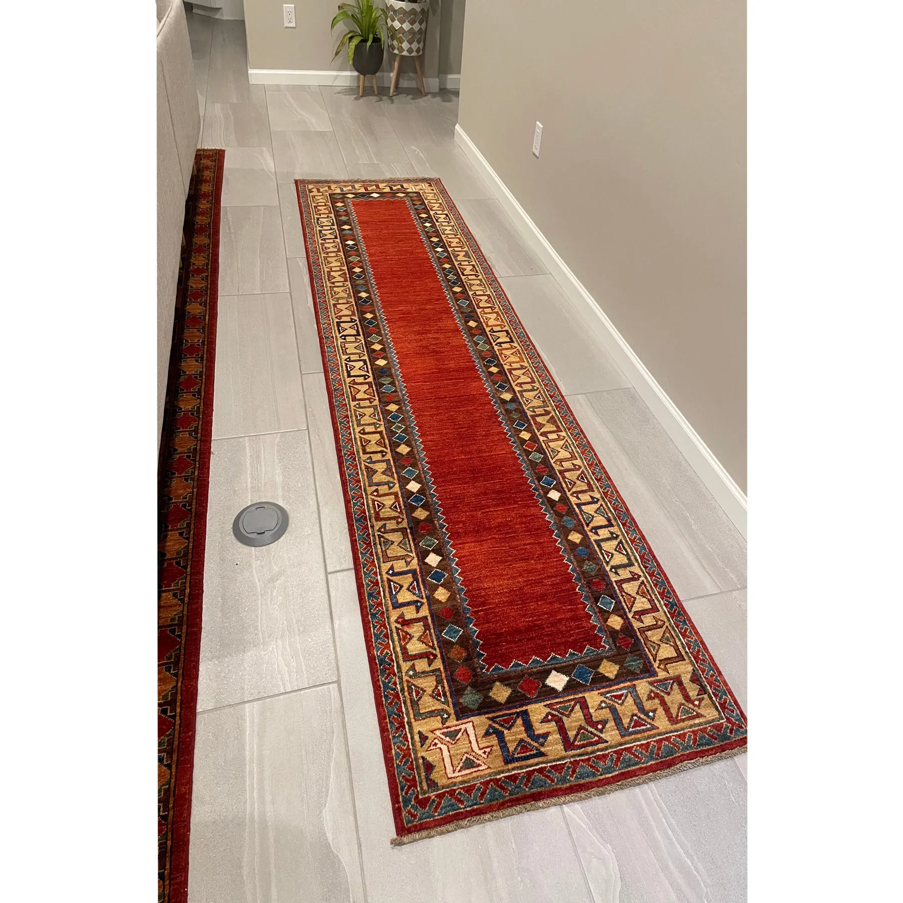 Hand-Knotted Red Caucasian Kazak Design 100% Wool Rug (Size 2.8 X 9.11) Cwral-9669