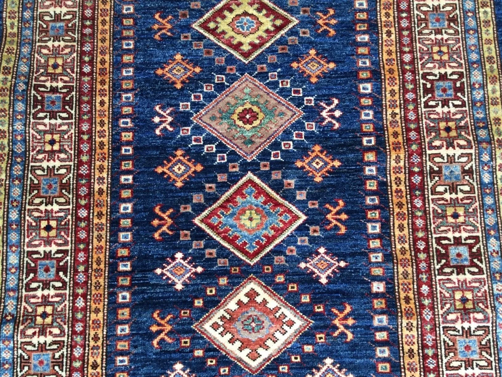 Hand-Knotted Super Kazak Tribal Design 100% Wool Wide Runner Rug (Size 3.4 X 11.0) Brrsf-195