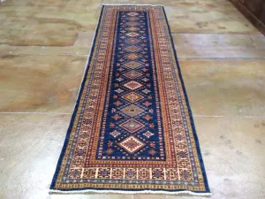 Hand-Knotted Super Kazak Tribal Design 100% Wool Wide Runner Rug (Size 3.4 X 11.0) Brrsf-195