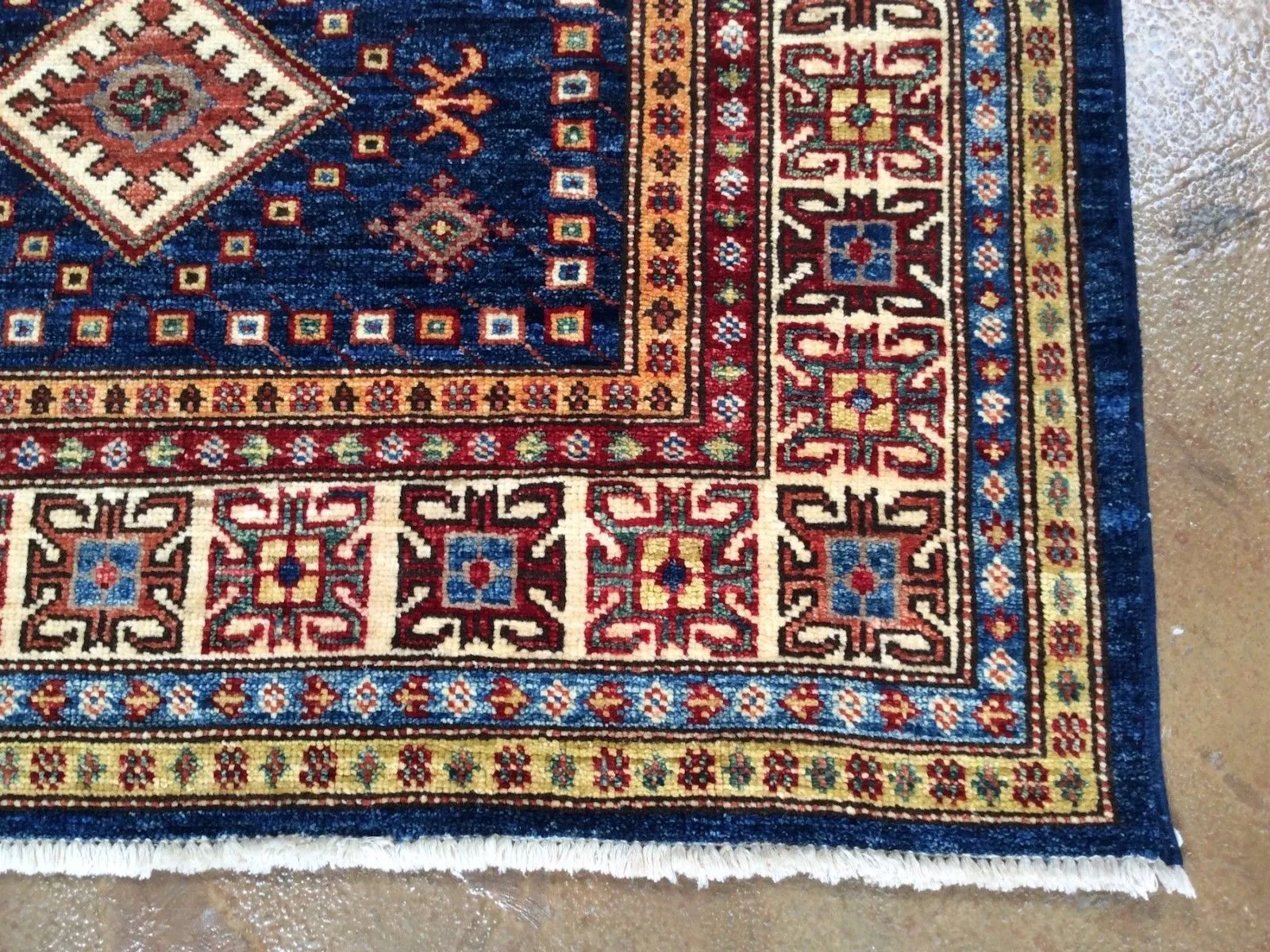 Hand-Knotted Super Kazak Tribal Design 100% Wool Wide Runner Rug (Size 3.4 X 11.0) Brrsf-195