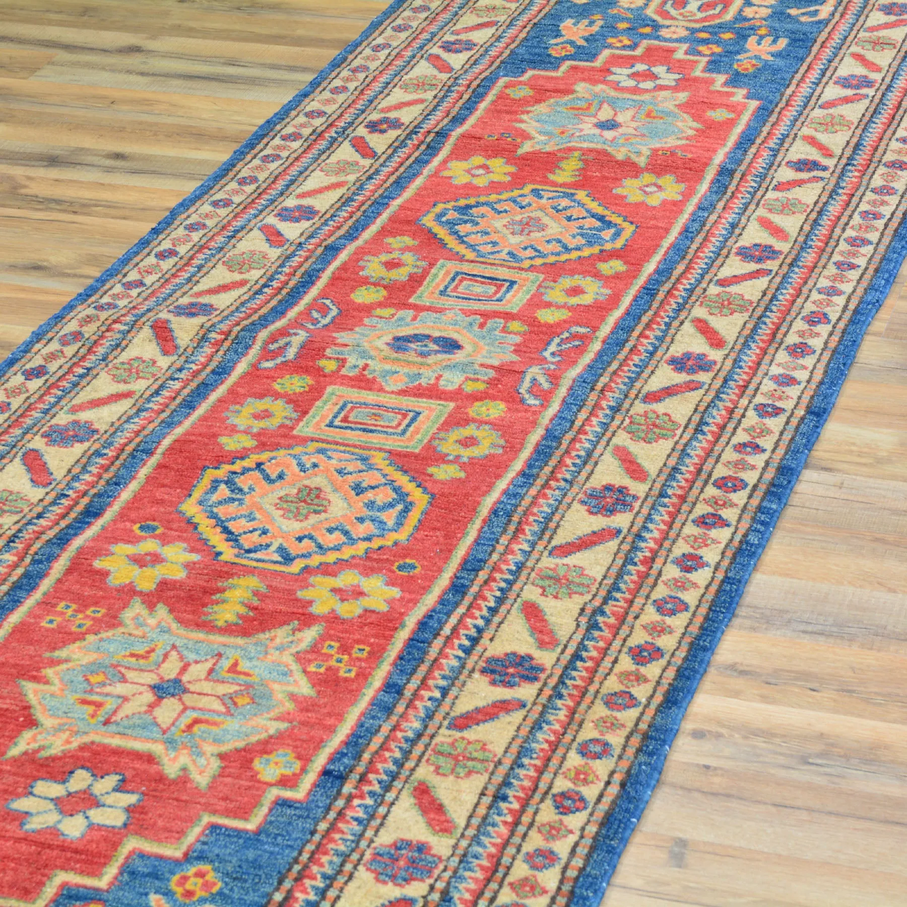 Hand-Knotted Tribal Kazak Caucasian Design 100% Wool Rug (Size 2.8 X 9.9) Brral-1551
