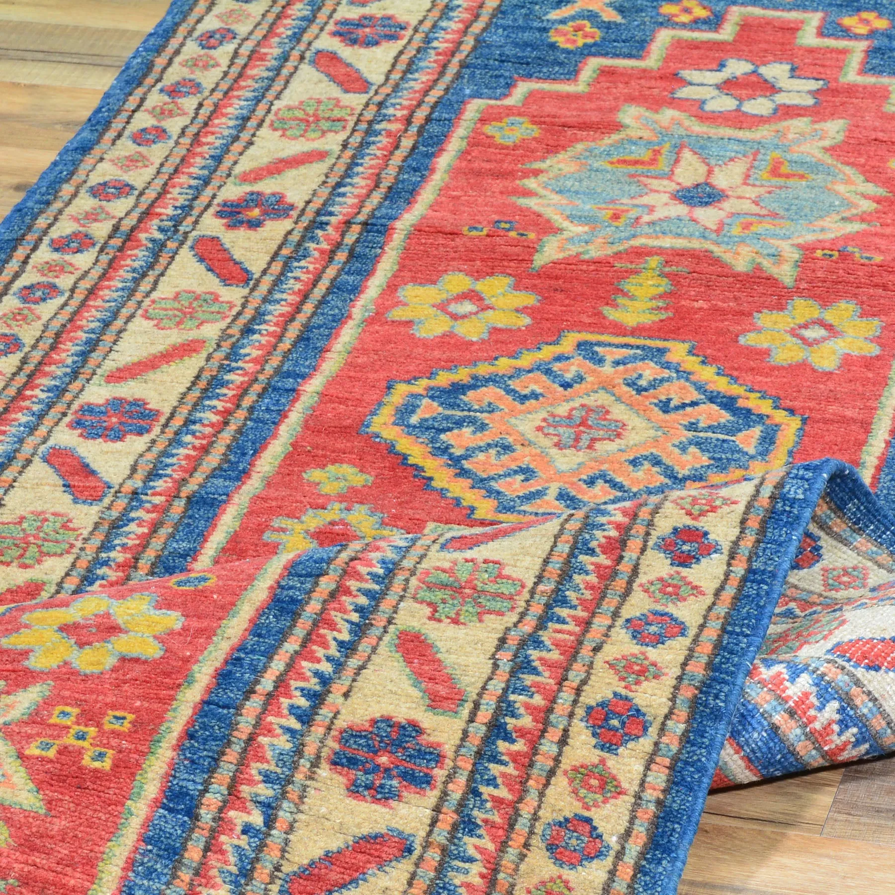 Hand-Knotted Tribal Kazak Caucasian Design 100% Wool Rug (Size 2.8 X 9.9) Brral-1551