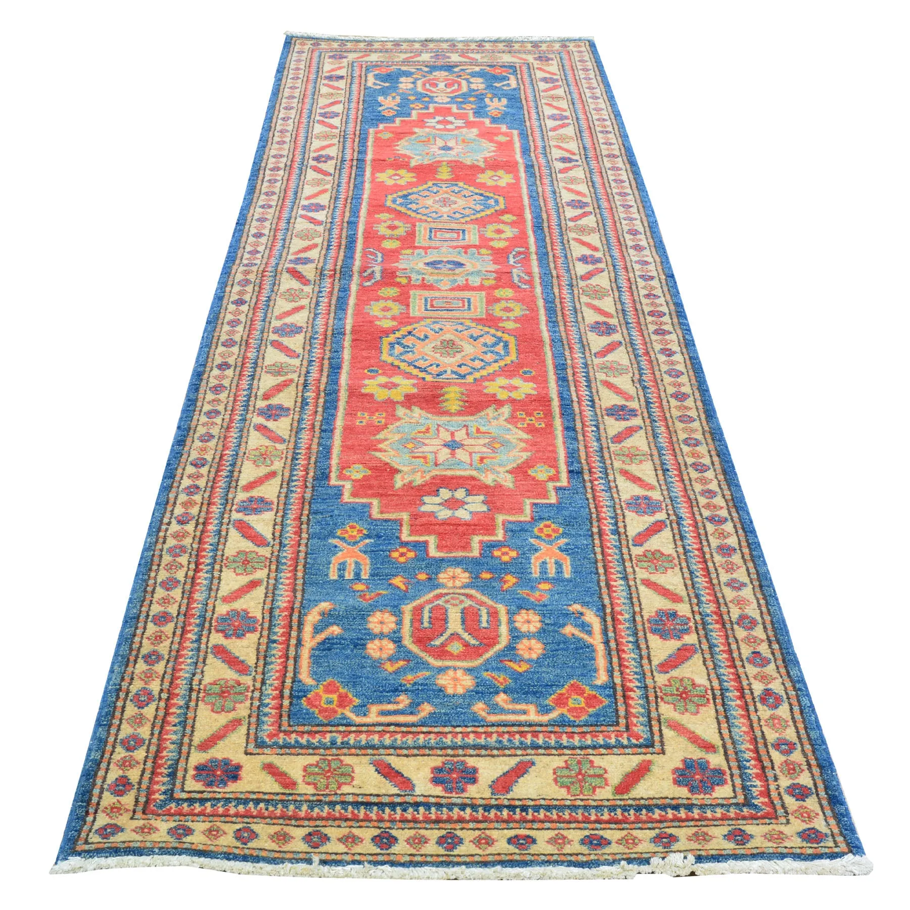 Hand-Knotted Tribal Kazak Caucasian Design 100% Wool Rug (Size 2.8 X 9.9) Brral-1551