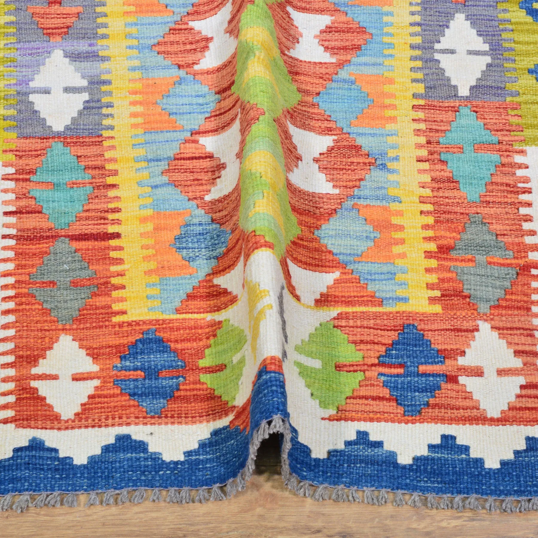 Hand-Woven Reversible Momana Kilim Handmade Wool Rug (Size 2.10 X 13.1) Cwral-10656