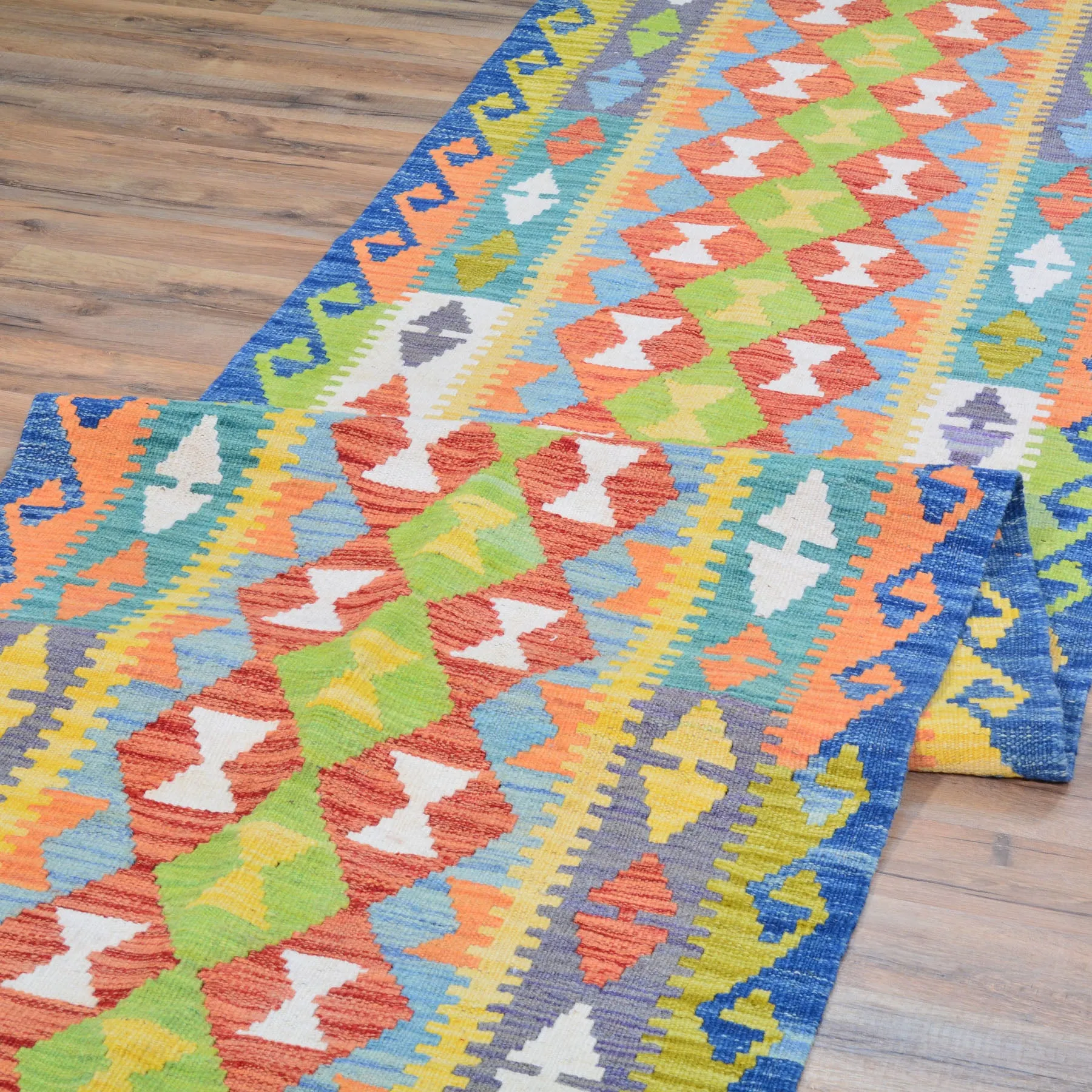Hand-Woven Reversible Momana Kilim Handmade Wool Rug (Size 2.10 X 13.1) Cwral-10656