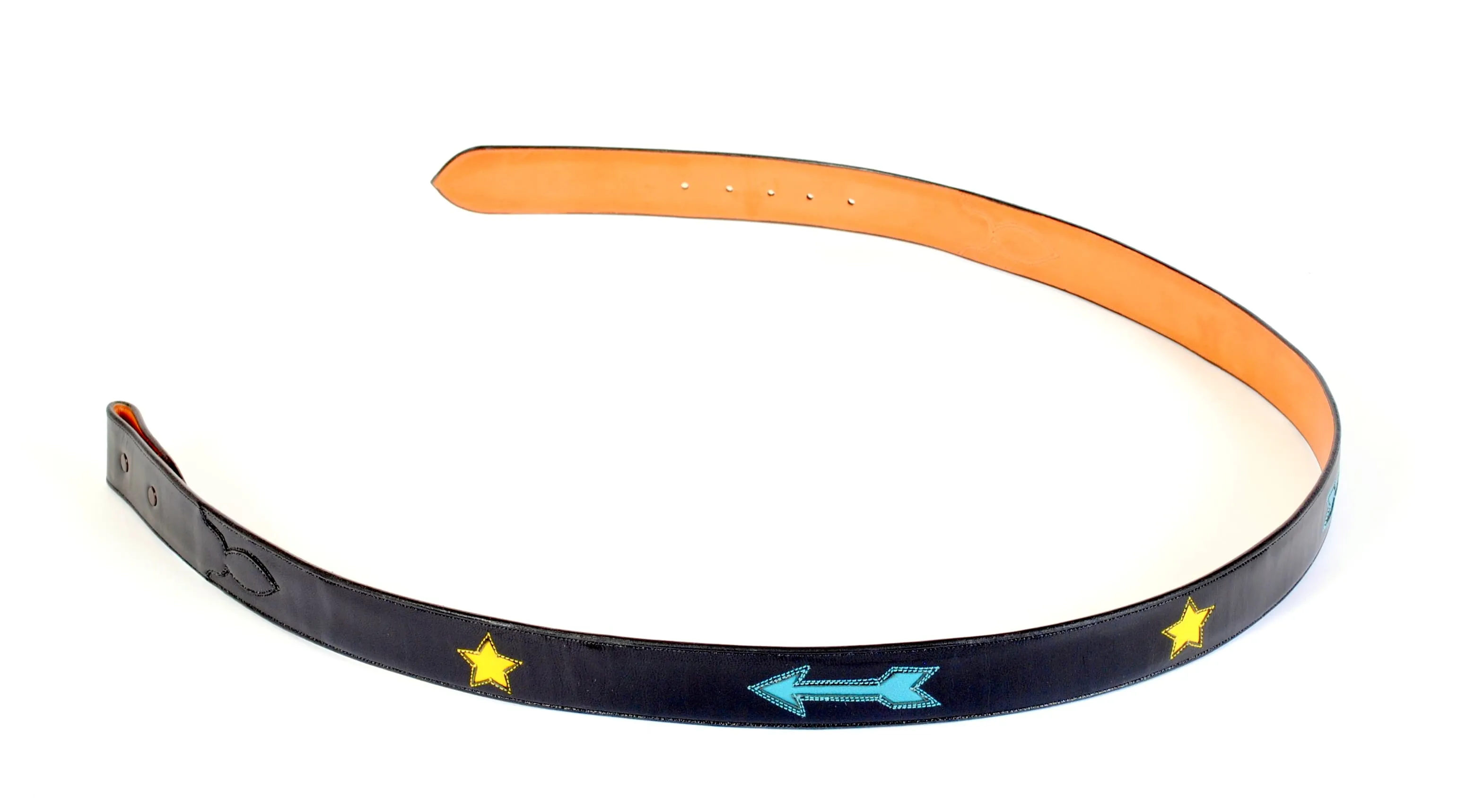Handmade Black Inlaid Belt with Arrows & Stars sz 43-1/2"