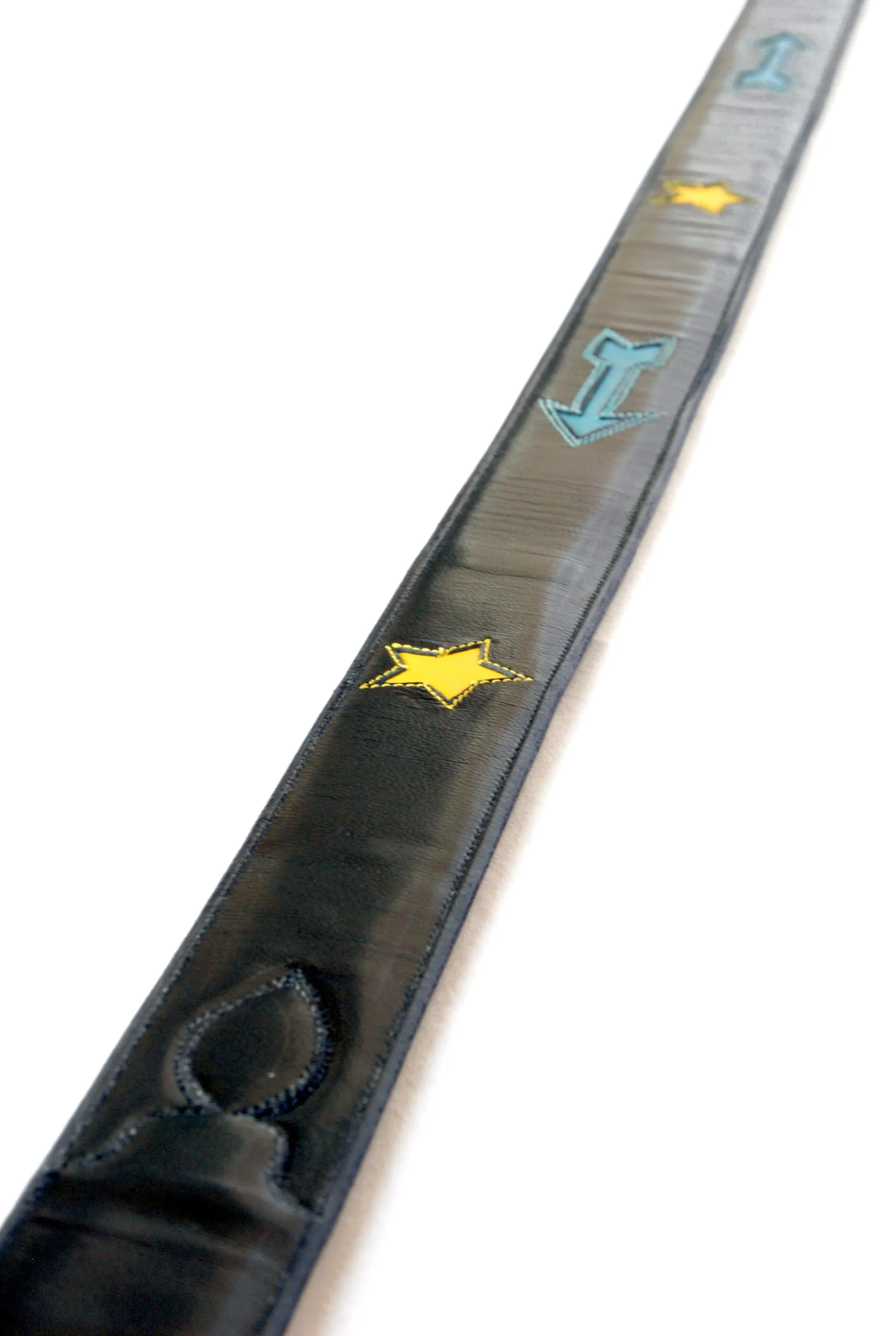 Handmade Black Inlaid Belt with Arrows & Stars sz 43-1/2"