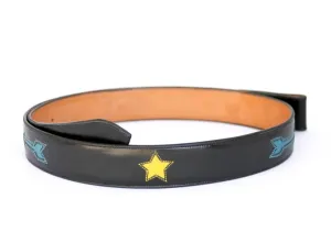 Handmade Black Inlaid Belt with Arrows & Stars sz 43-1/2"