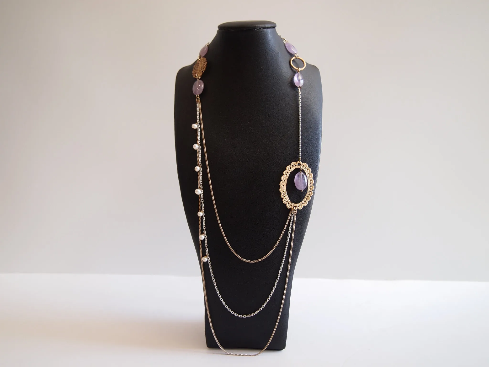 Handmade necklace with purple amethyst & freshwater pearl