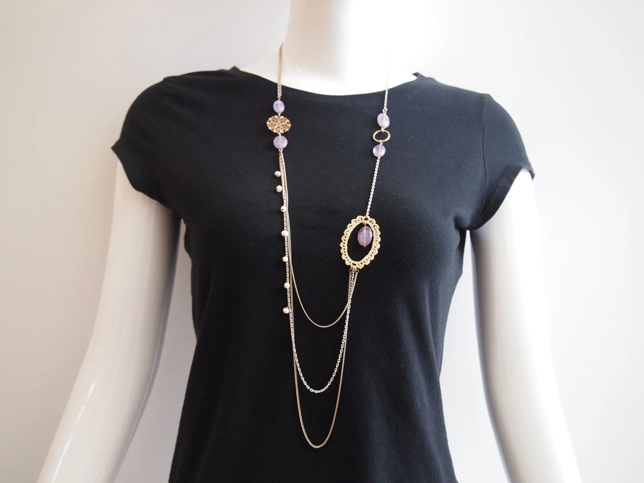 Handmade necklace with purple amethyst & freshwater pearl