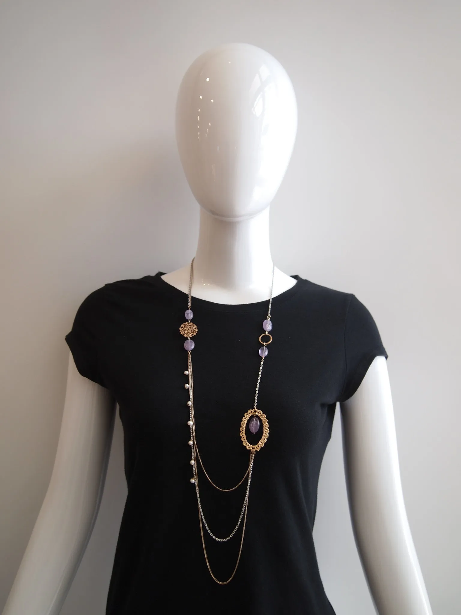 Handmade necklace with purple amethyst & freshwater pearl