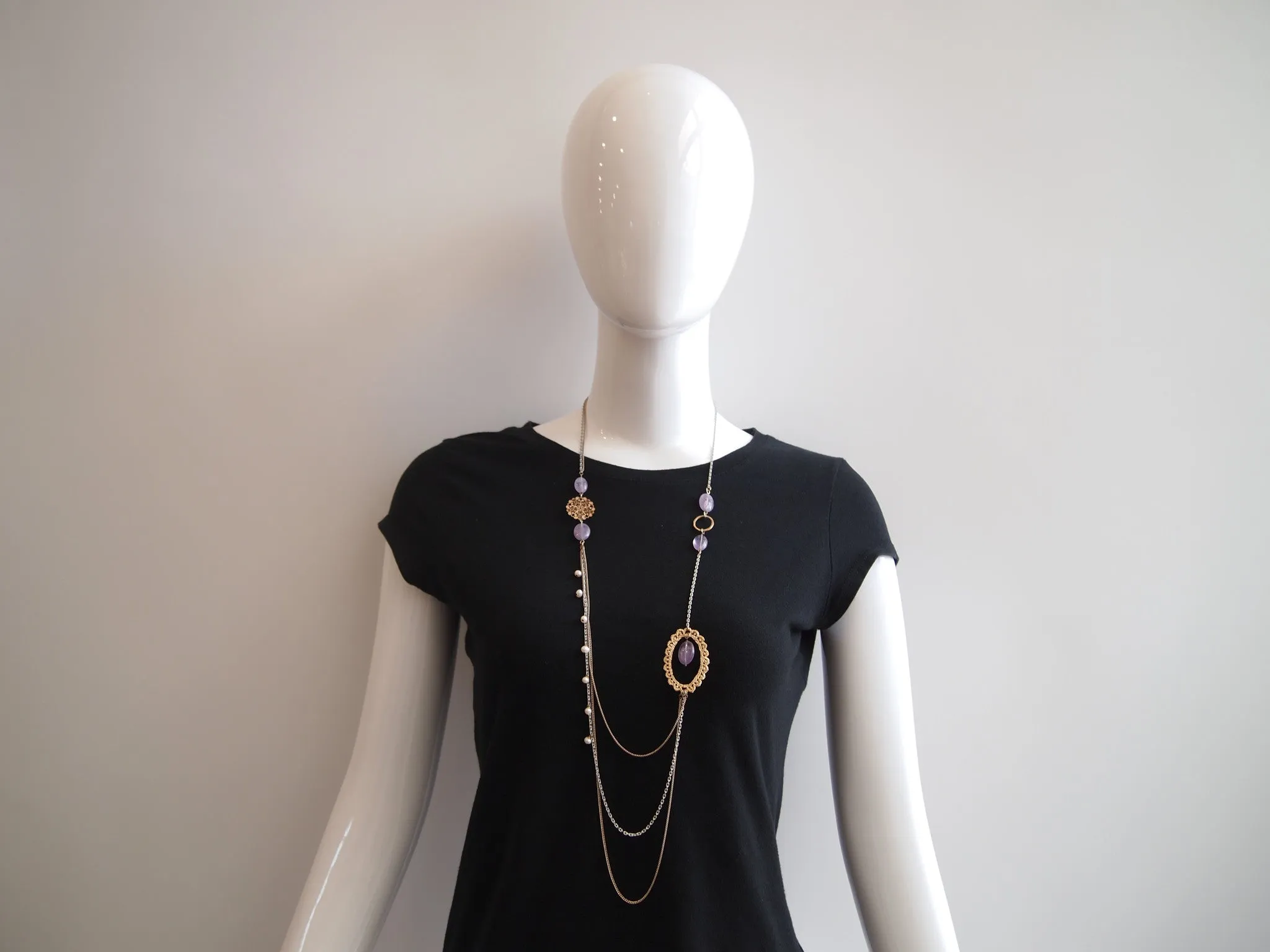 Handmade necklace with purple amethyst & freshwater pearl