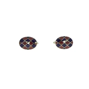 Harlequin Enameled Oval Sterling Silver Cufflinks
