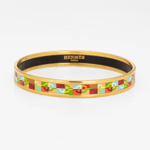 Hermes Enamel Bangle Bracelet Multi Color Link Motif Narrow 65 Size Small