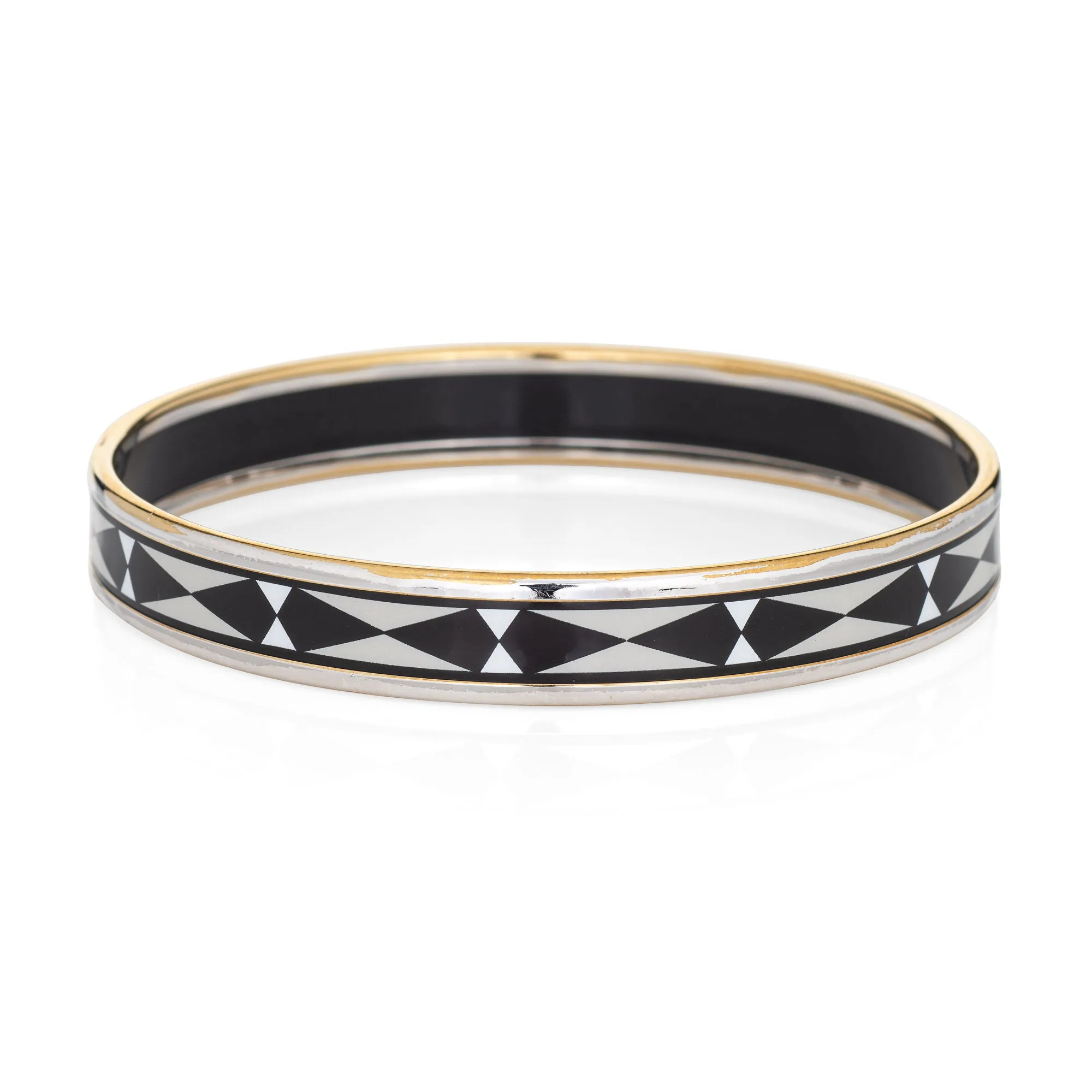 Hermes Enamel Bangle Bracelet Narrow 65 GM Black White Pattern c2009