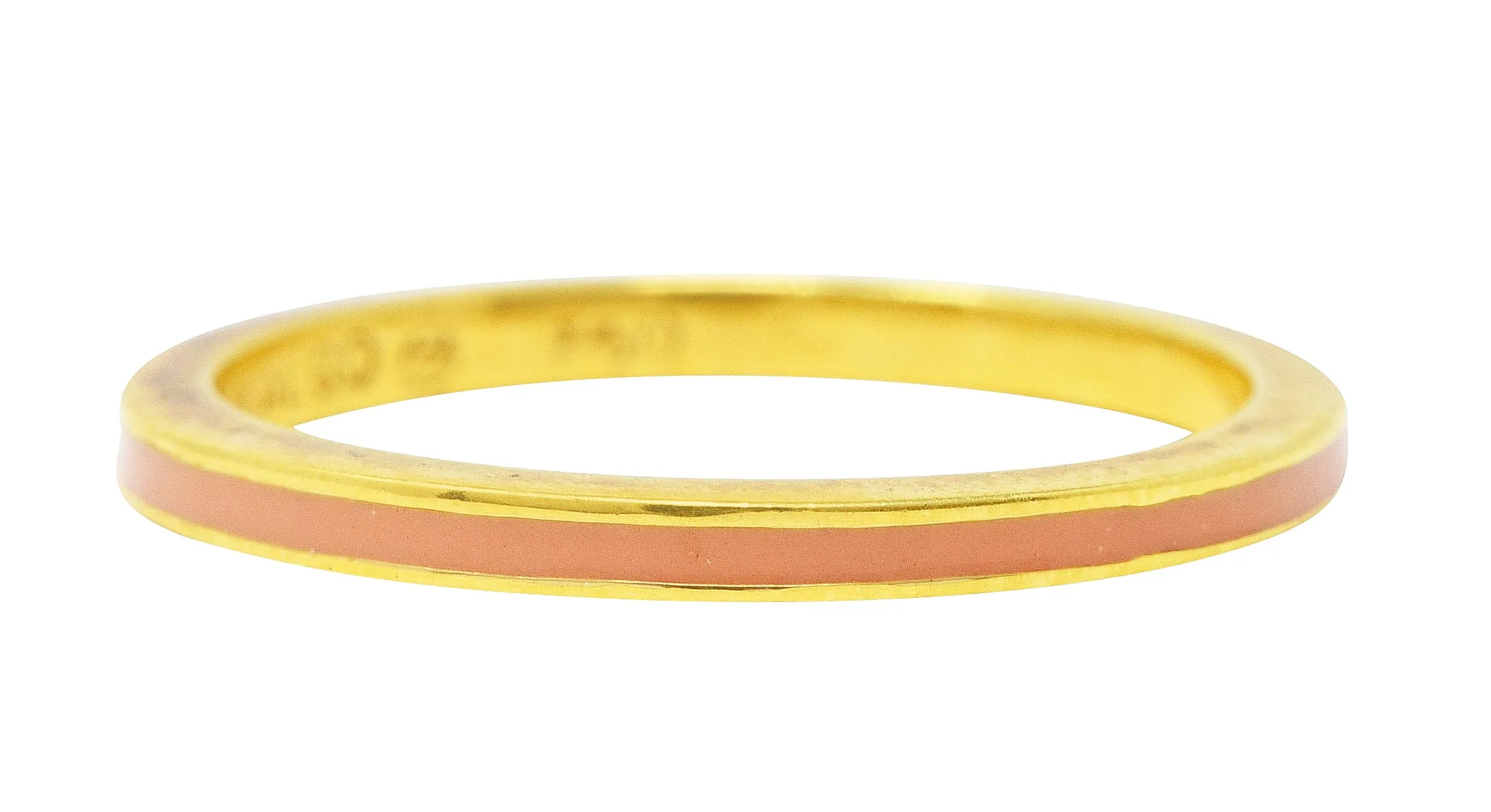 Hidalgo Vintage Peach Enamel 18 Karat Yellow Gold Eternity Band Stack Ring