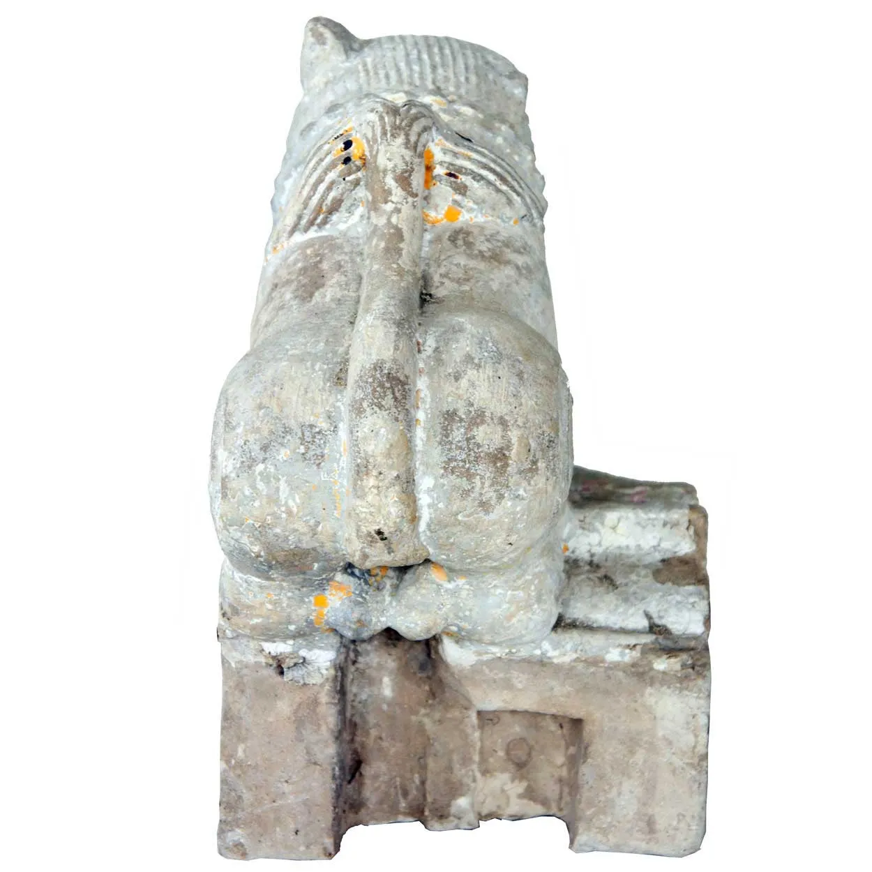 Indian Painted Limestone Vyala Animal Form Architectural Bracket