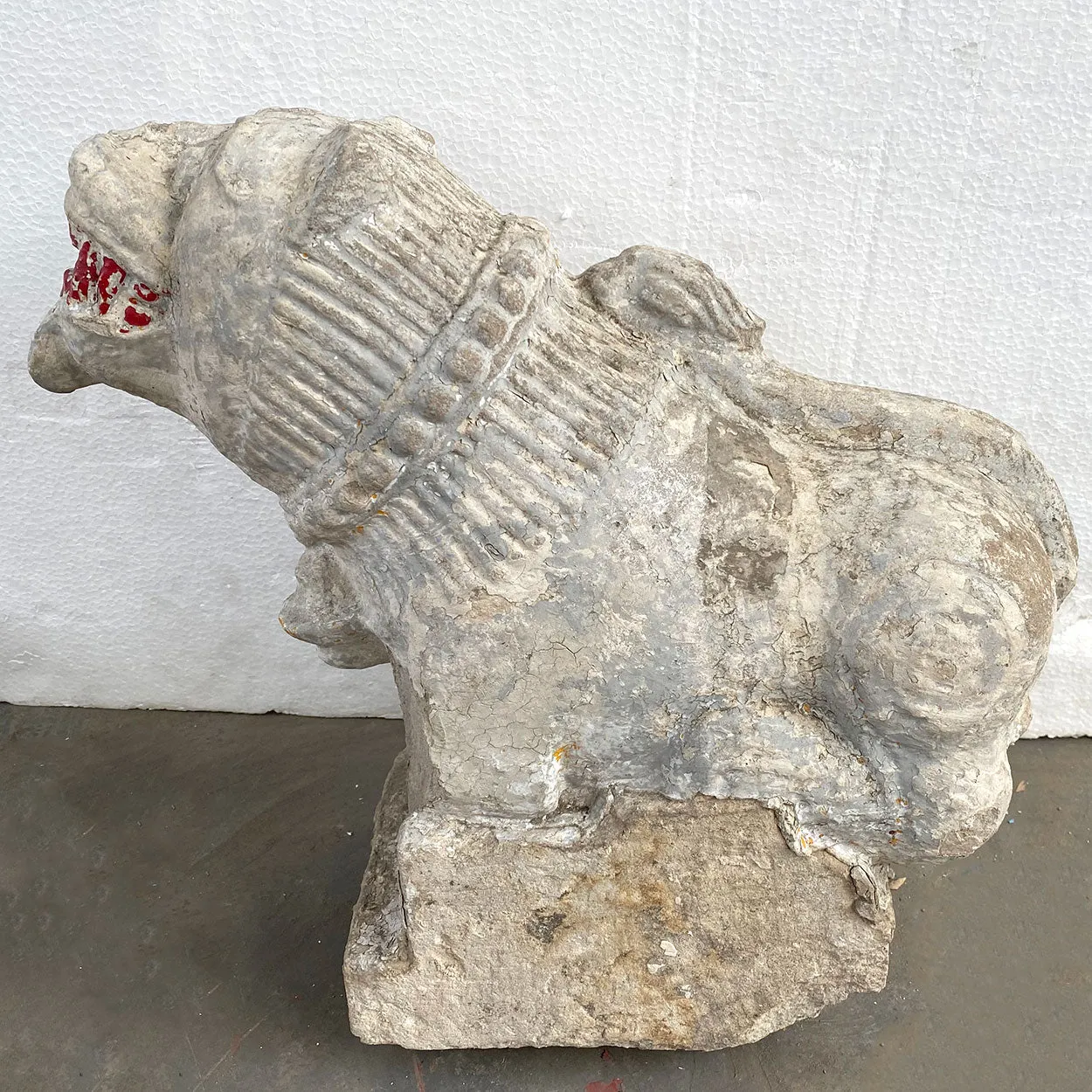 Indian Painted Limestone Vyala Animal Form Architectural Bracket