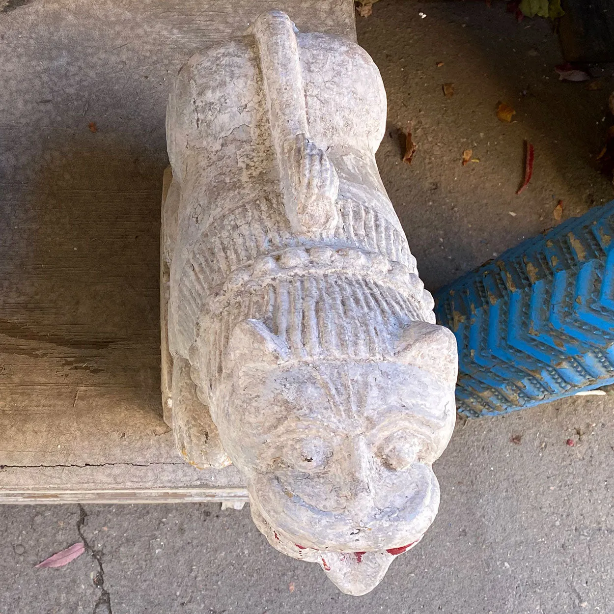 Indian Painted Limestone Vyala Animal Form Architectural Bracket