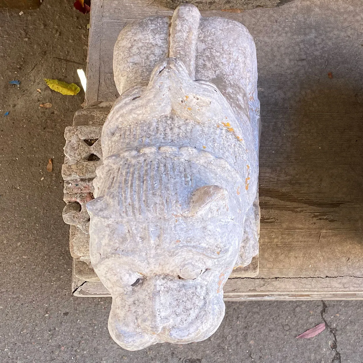 Indian Painted Limestone Vyala Animal Form Architectural Bracket