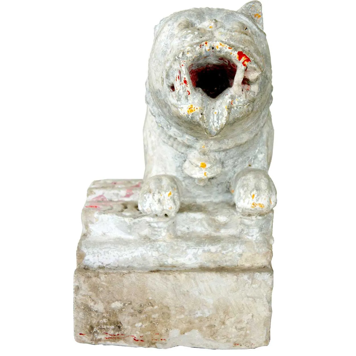 Indian Painted Limestone Vyala Animal Form Architectural Bracket