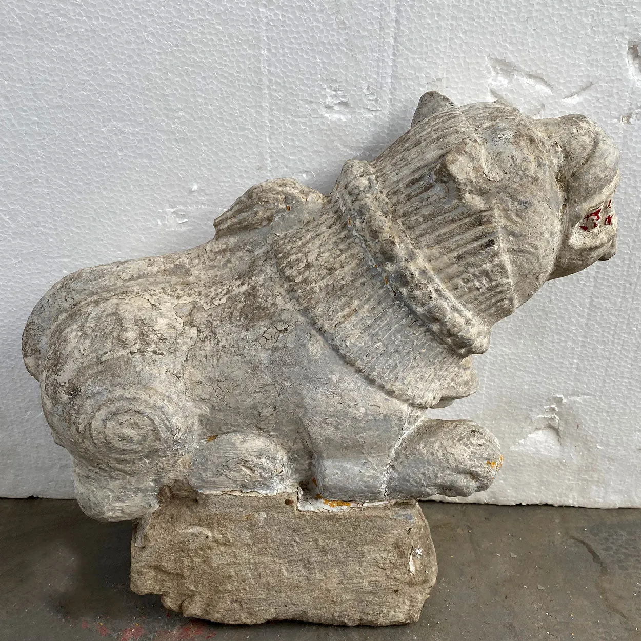 Indian Painted Limestone Vyala Animal Form Architectural Bracket