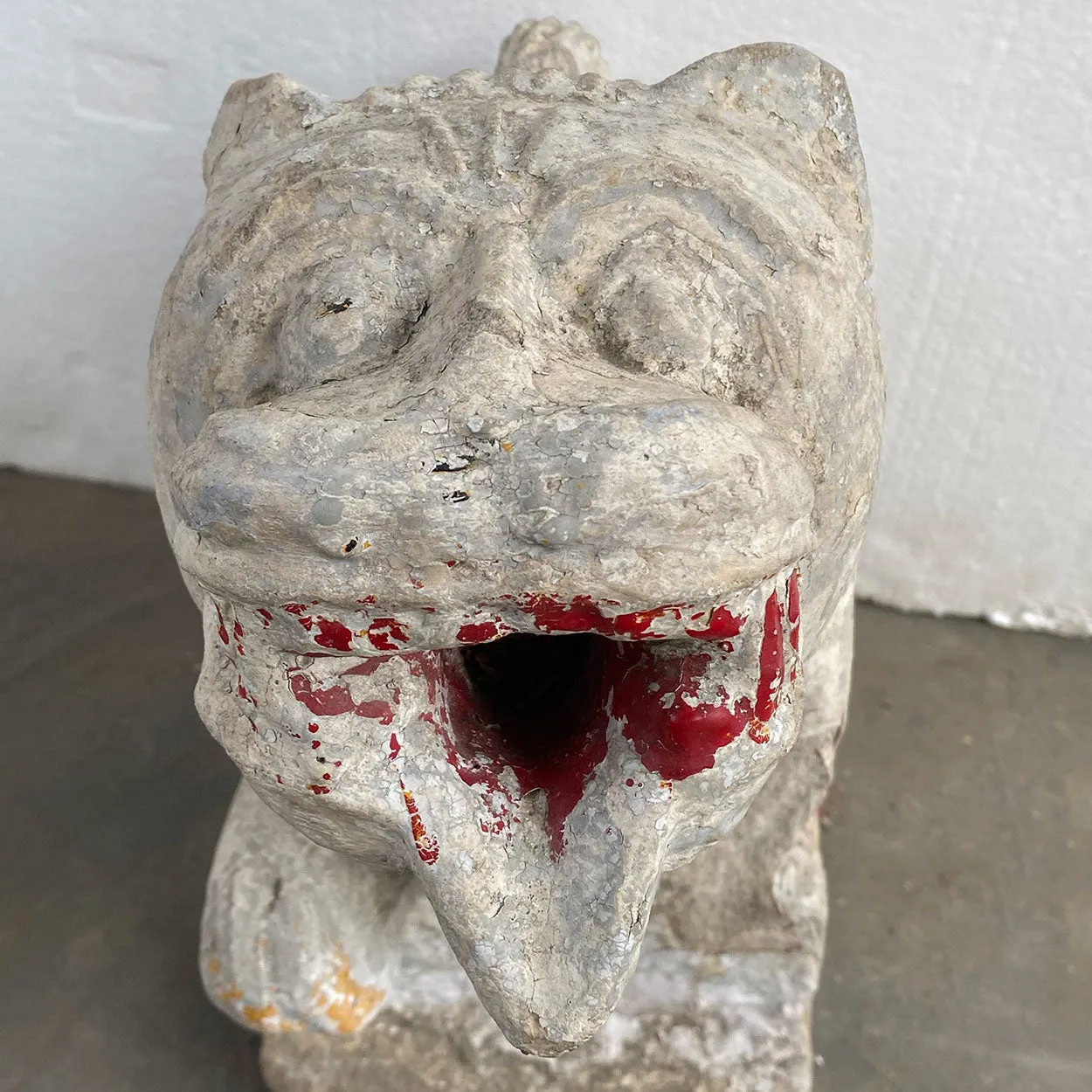 Indian Painted Limestone Vyala Animal Form Architectural Bracket