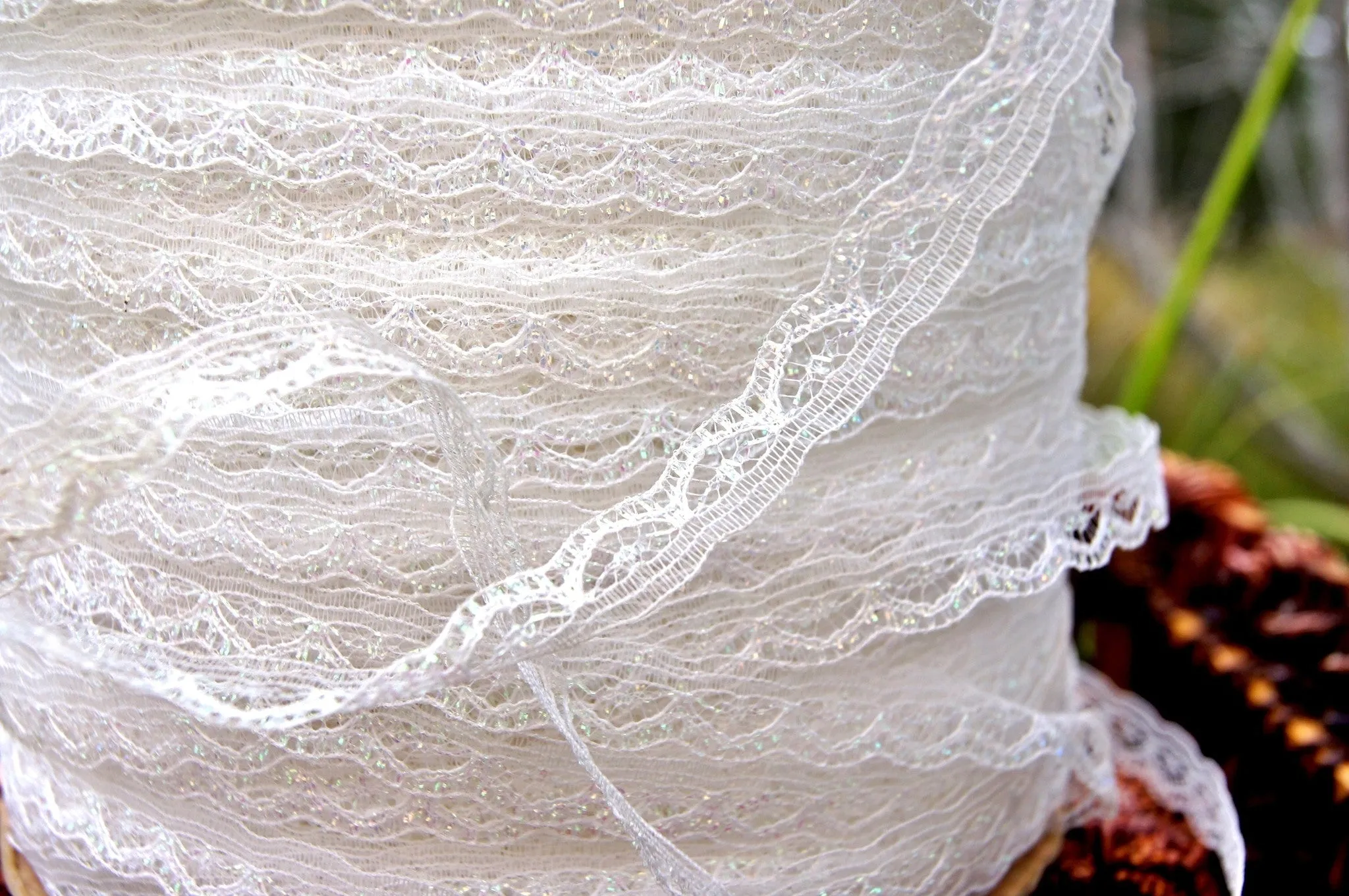 Iridescent White Scalloped Lace Trim ⅜" wide