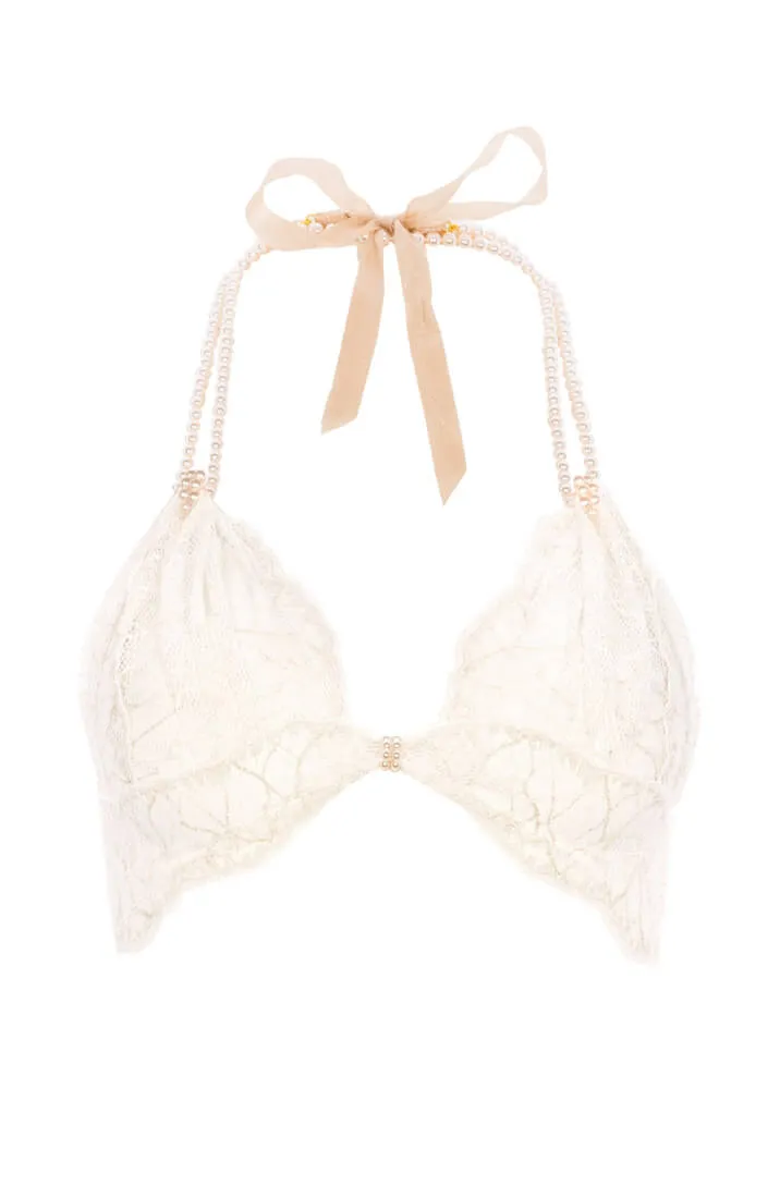 Ivory bralette with pearl strand - Sydney Bra