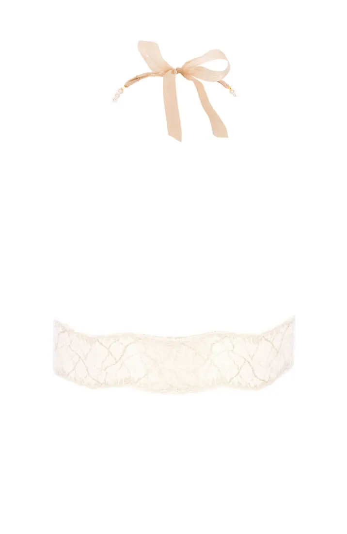 Ivory bustier bralette with pearl choker - Sydney bralette