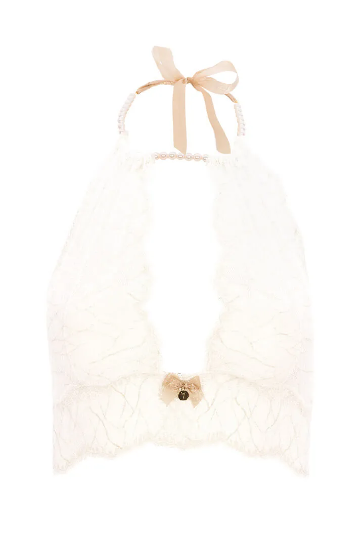 Ivory bustier bralette with pearl choker - Sydney bralette