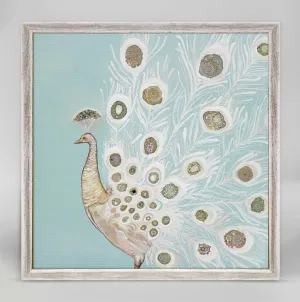 Jeweled White Peacock Mini Framed Canvas