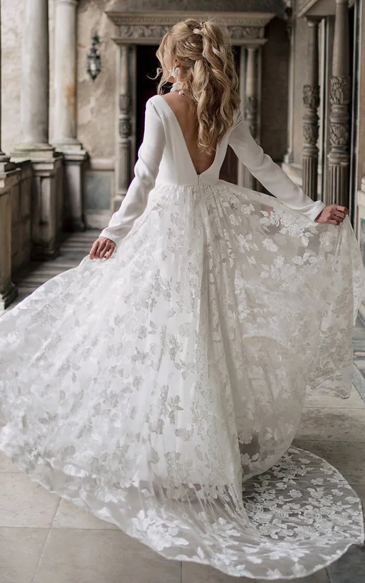 Lace A-Line Beach Wedding Dress V-neck Appliques Elegant Classy 2023 Women-716670