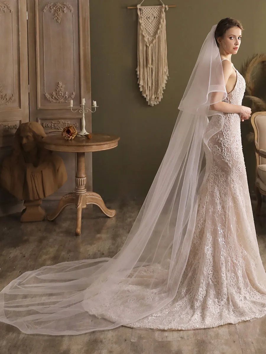 Lace One-Tier Tulle Veils Applique Waterfall Wedding Veils