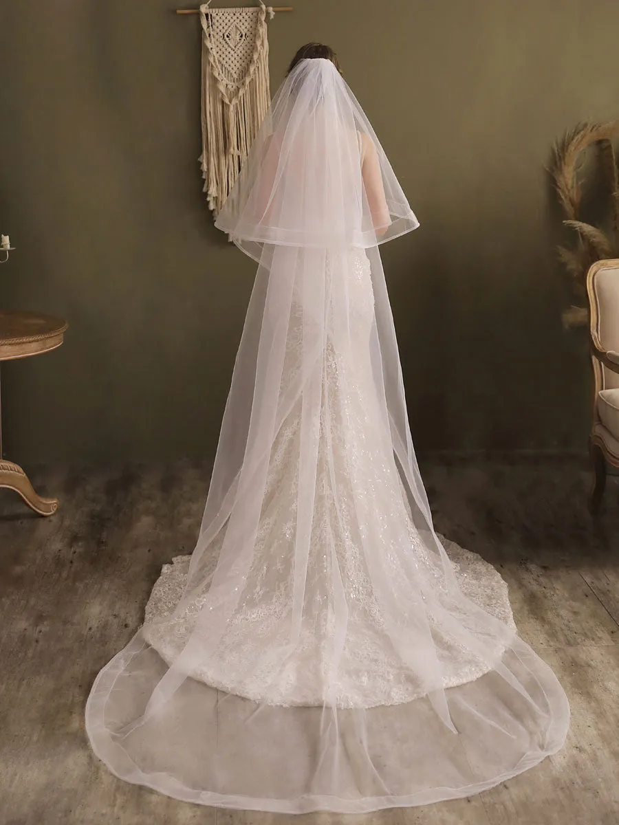 Lace One-Tier Tulle Veils Applique Waterfall Wedding Veils