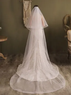Lace One-Tier Tulle Veils Applique Waterfall Wedding Veils