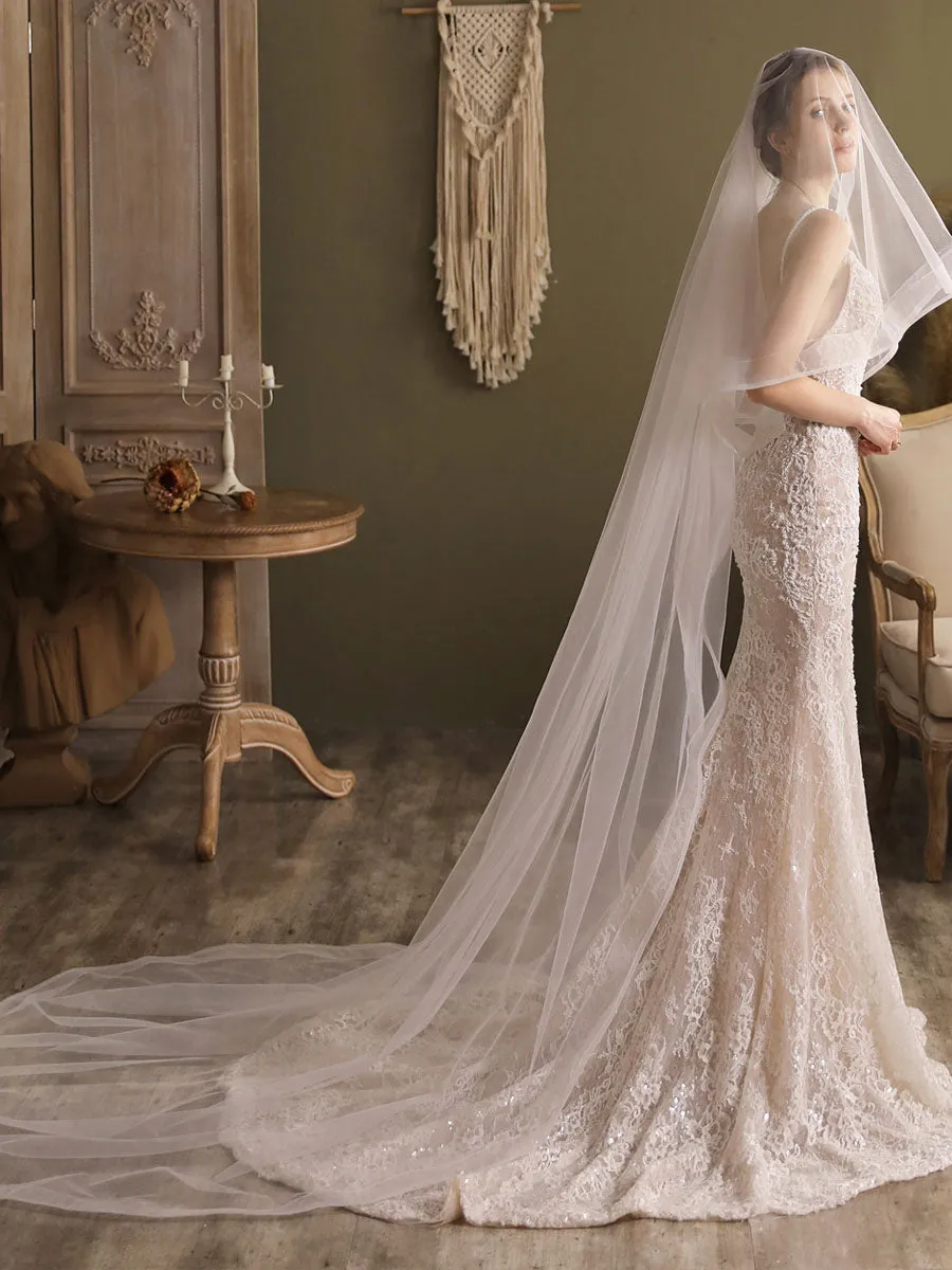 Lace One-Tier Tulle Veils Applique Waterfall Wedding Veils