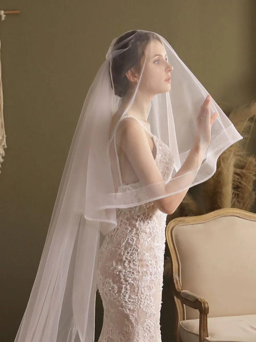 Lace One-Tier Tulle Veils Applique Waterfall Wedding Veils