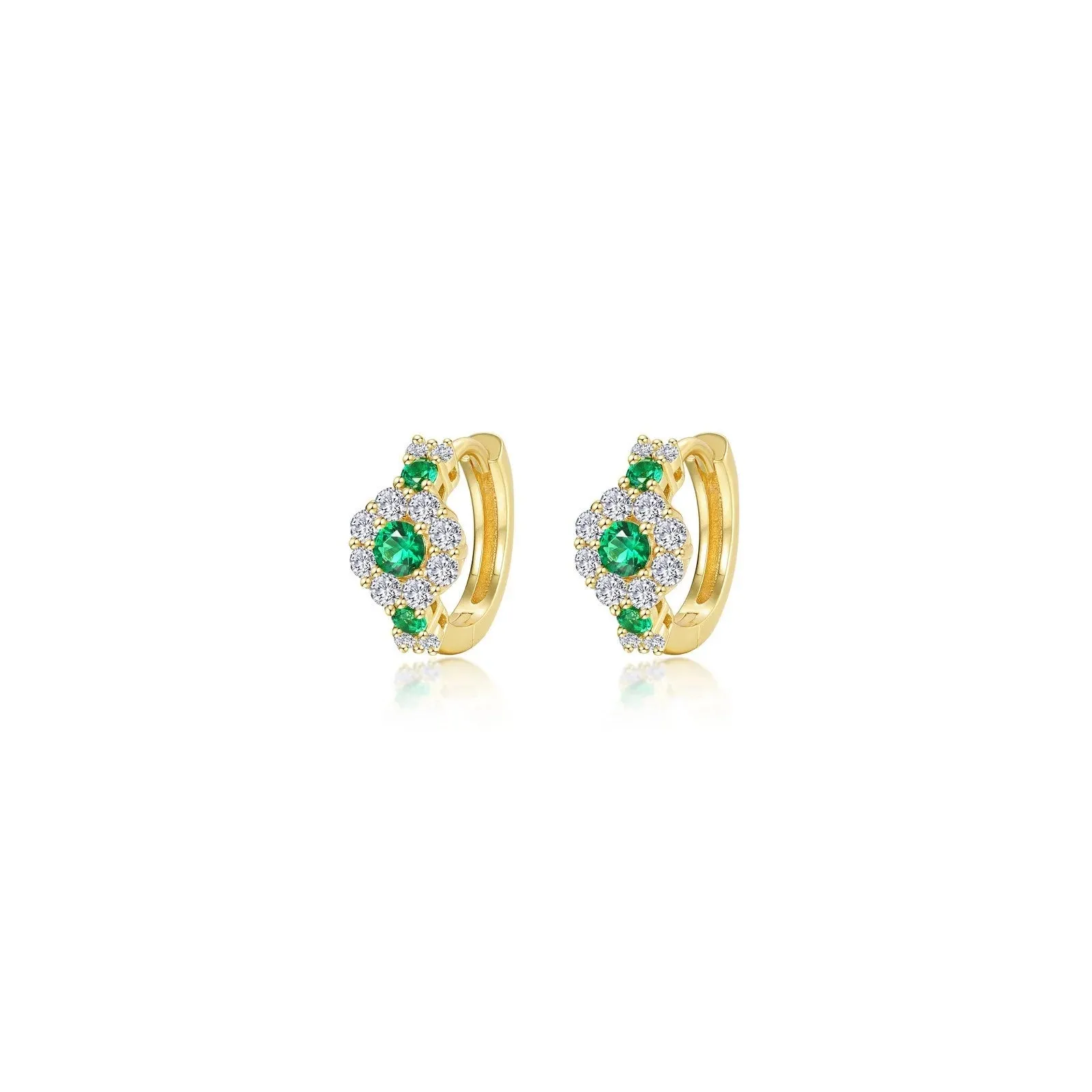 Lafonn Simulated Diamond & Emerald Flower Huggie Hoop Earrings E0599CEG