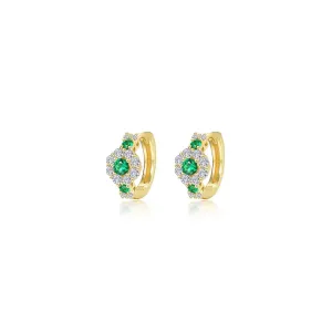 Lafonn Simulated Diamond & Emerald Flower Huggie Hoop Earrings E0599CEG