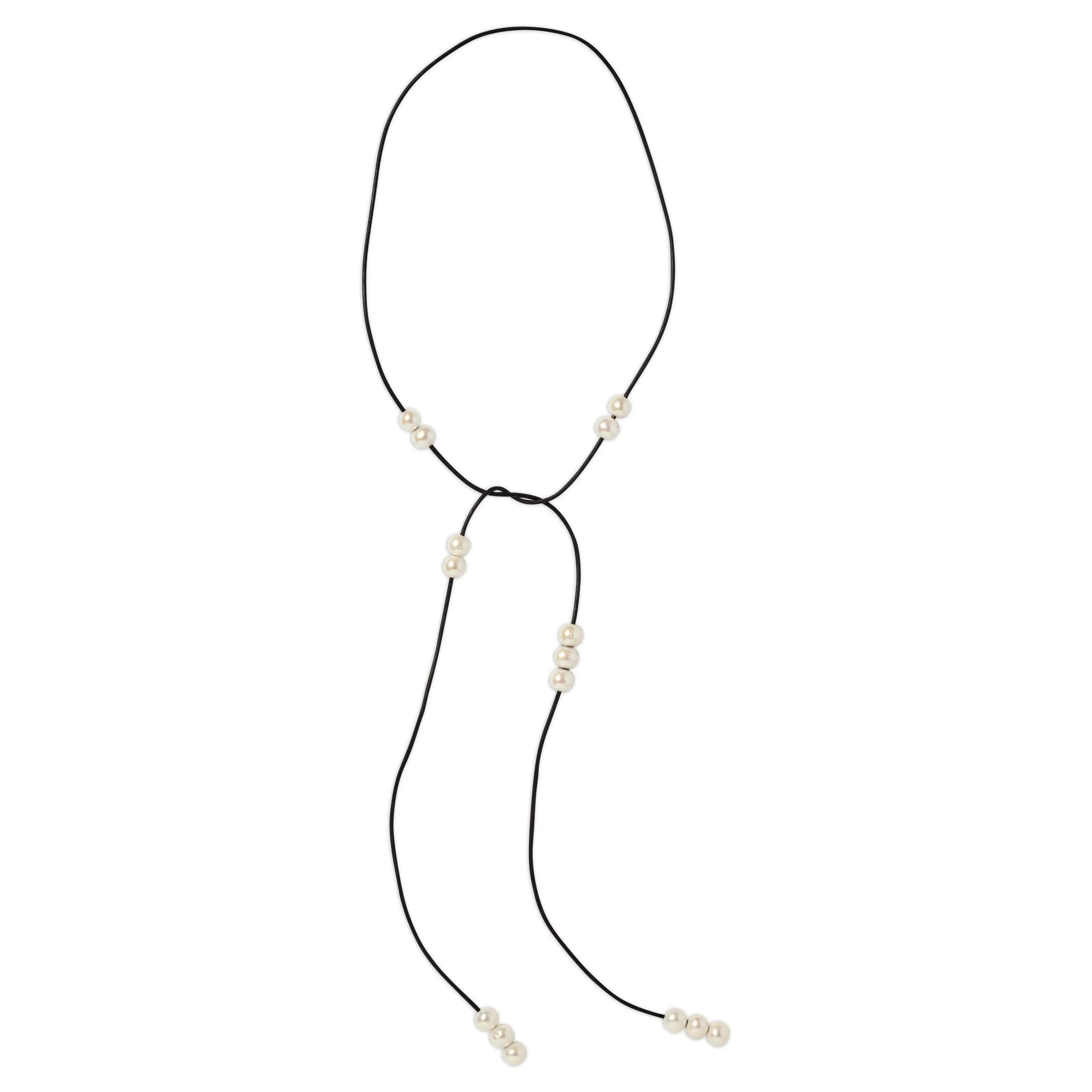 Leather and Scattered Pearl Lariat (Multiple Colors)