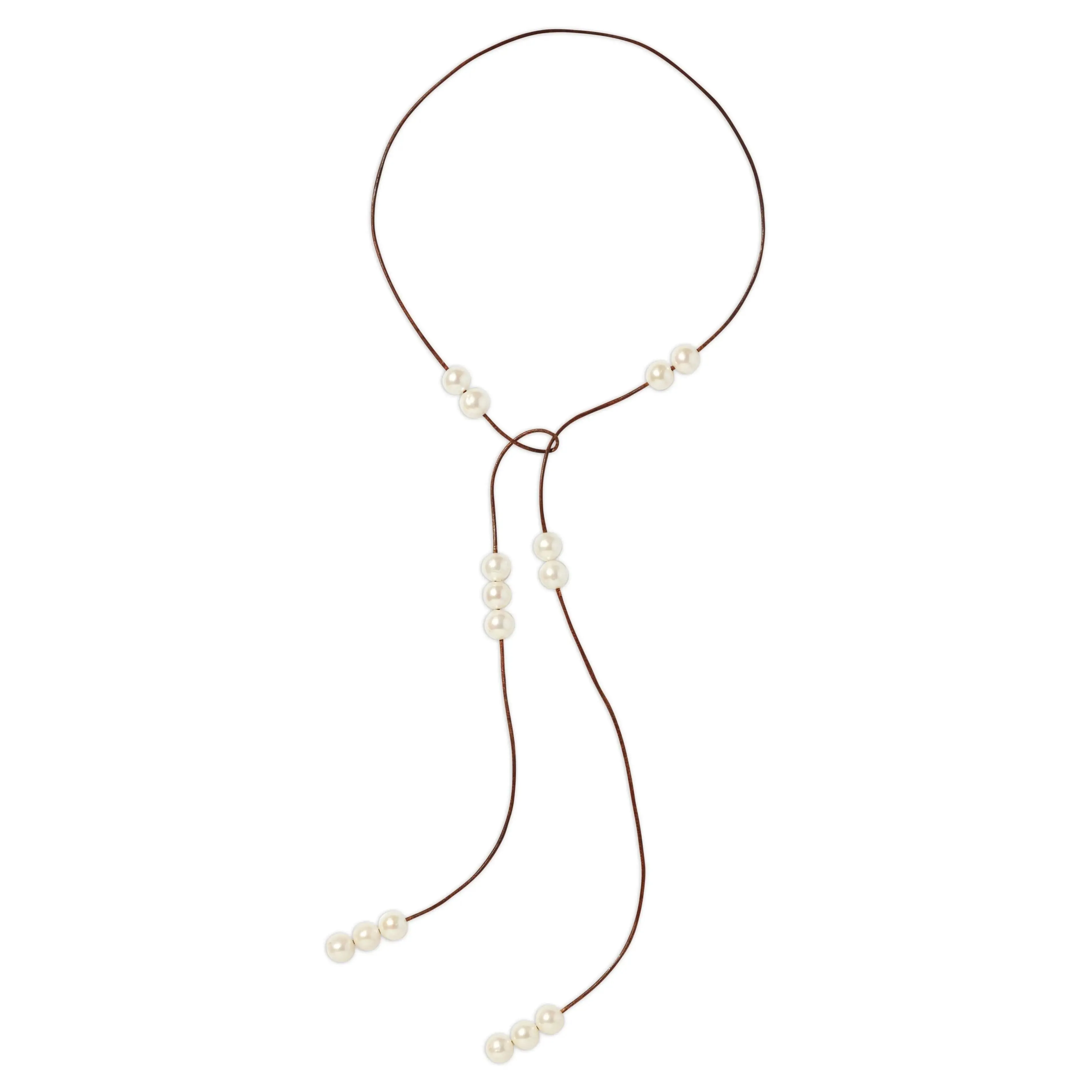 Leather and Scattered Pearl Lariat (Multiple Colors)