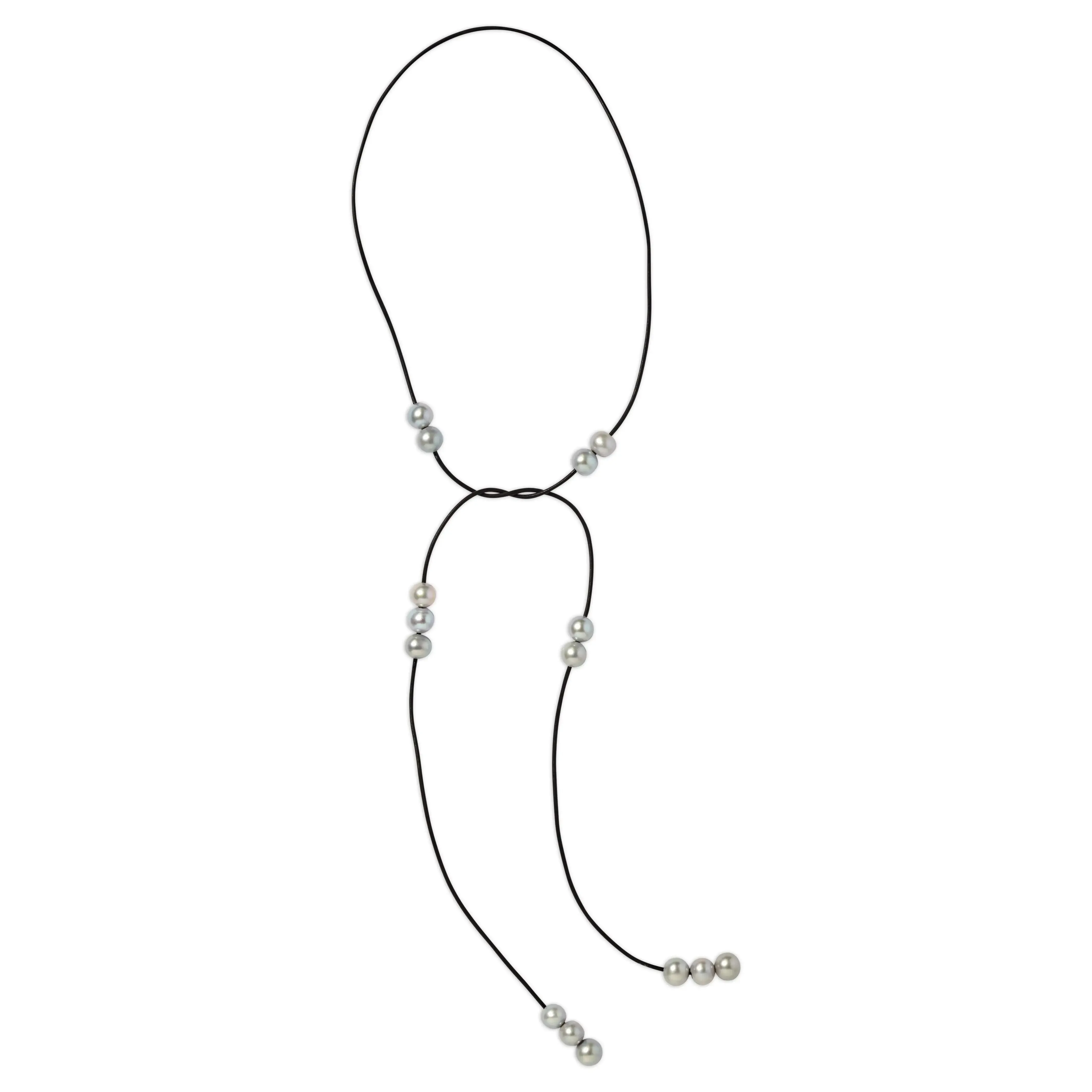 Leather and Scattered Pearl Lariat (Multiple Colors)