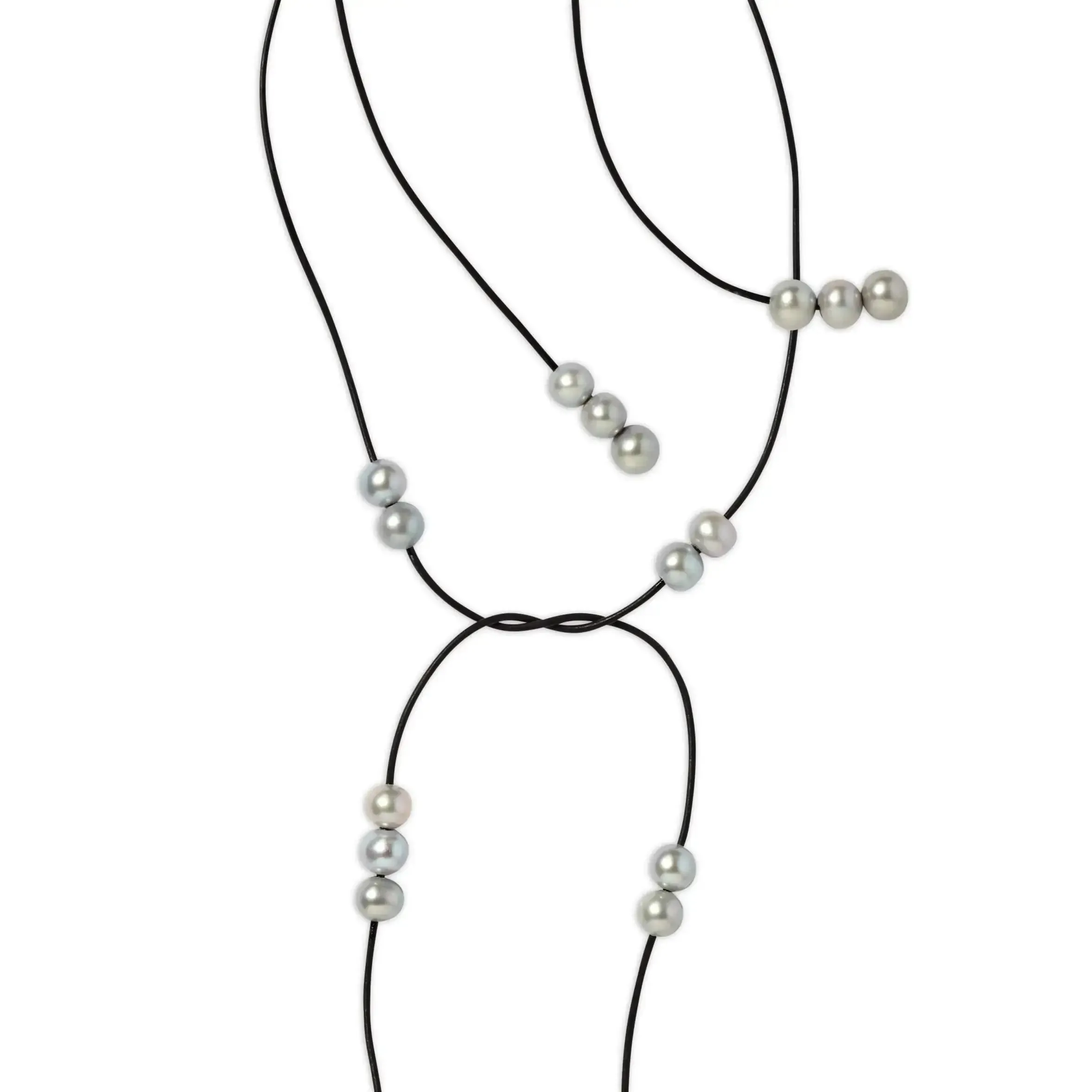 Leather and Scattered Pearl Lariat (Multiple Colors)