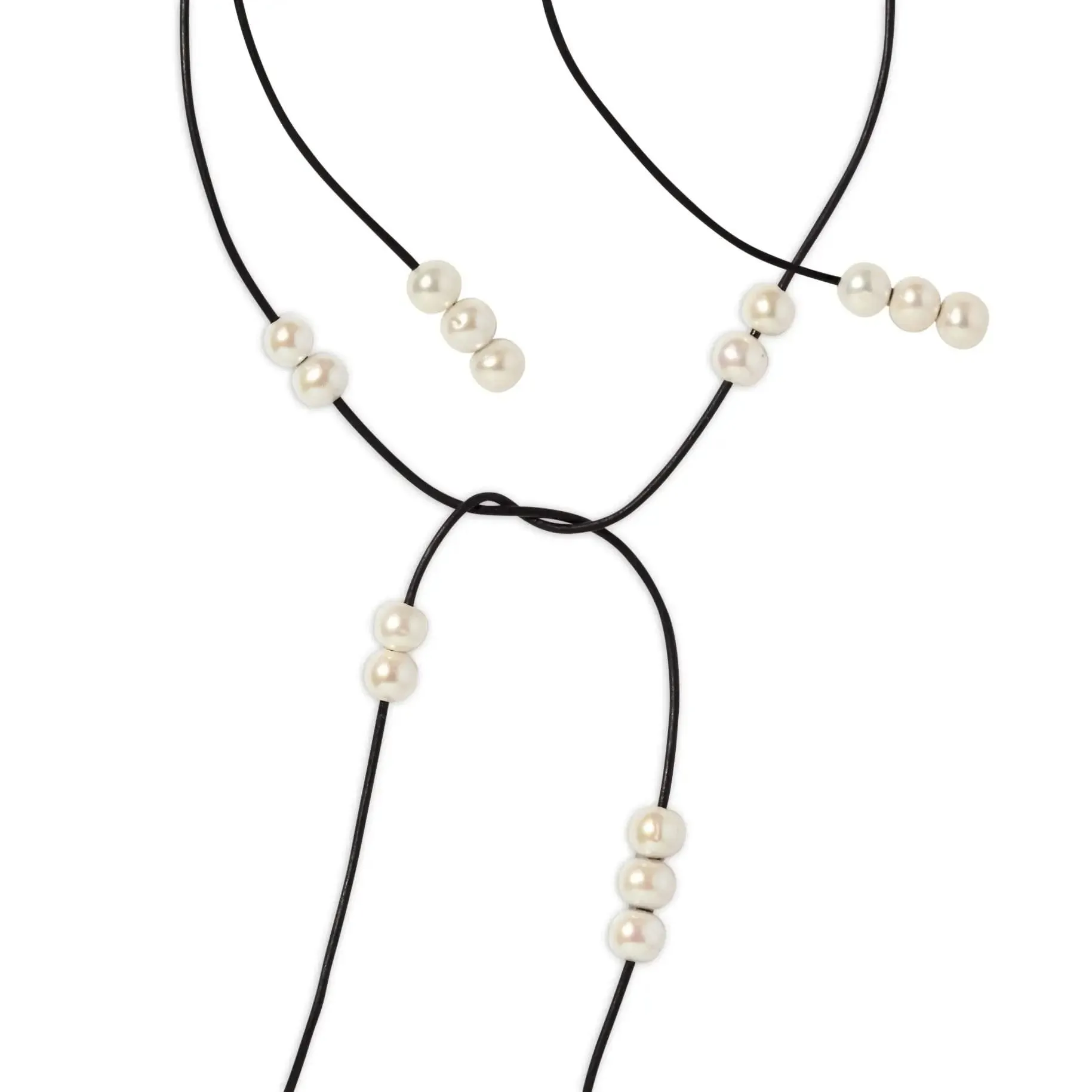 Leather and Scattered Pearl Lariat (Multiple Colors)