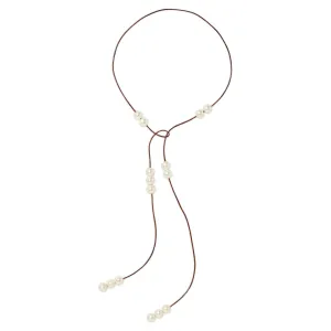 Leather and Scattered Pearl Lariat (Multiple Colors)