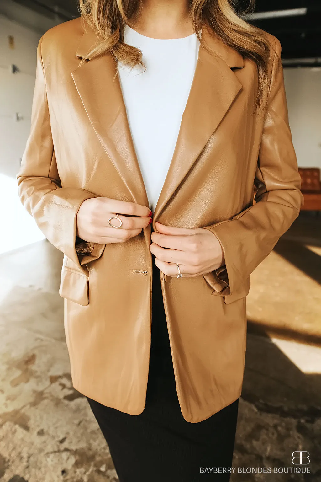 Leather Blazer-Tan