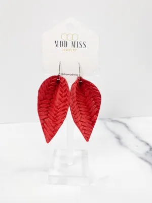 Leather Petal Earring ''Weaved Red''