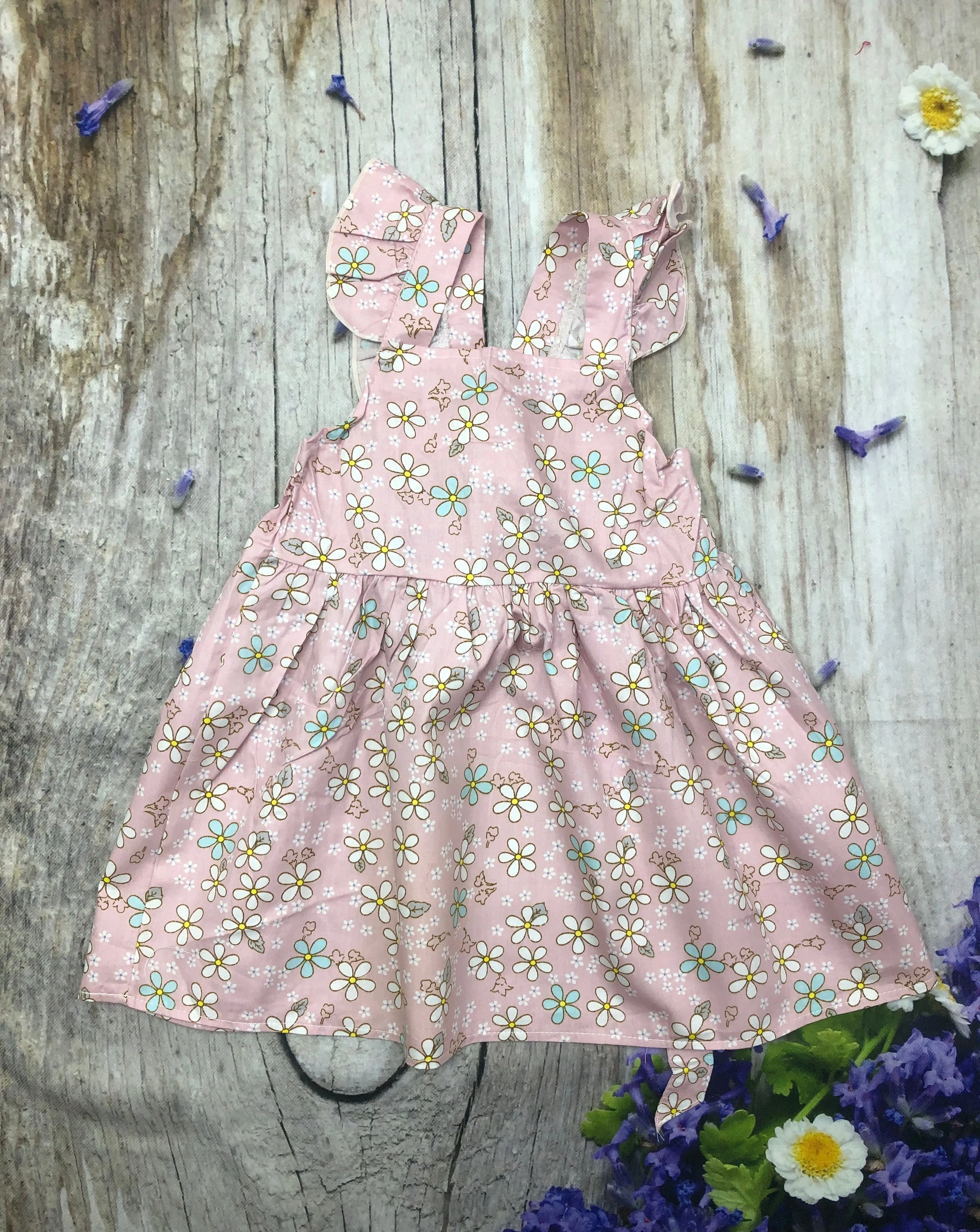 Lilac floral cross back ruffle dress