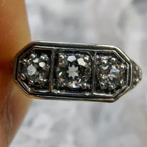 Lily Ring, White CZ, Natural White Topaz, or Moissanite, Sterling Silver Lily Leaf Filigree, Edwardian Jewelry #D197